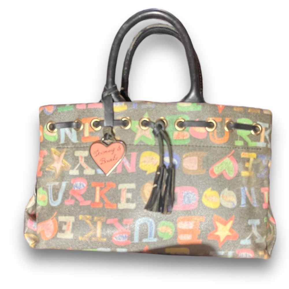 EUC VINTAGE Y2K Dooney & Bourke Black Mini Tassels Graffiti Bag Rainbow Zipper